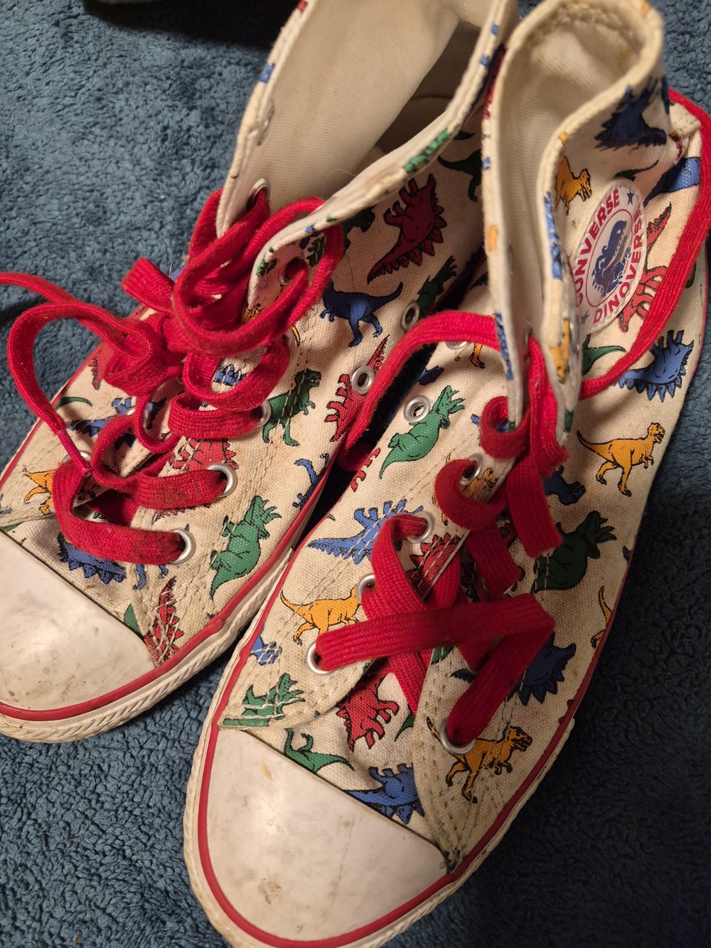 Kids Red Lace-Up Canvas Sneakers with Dino Print